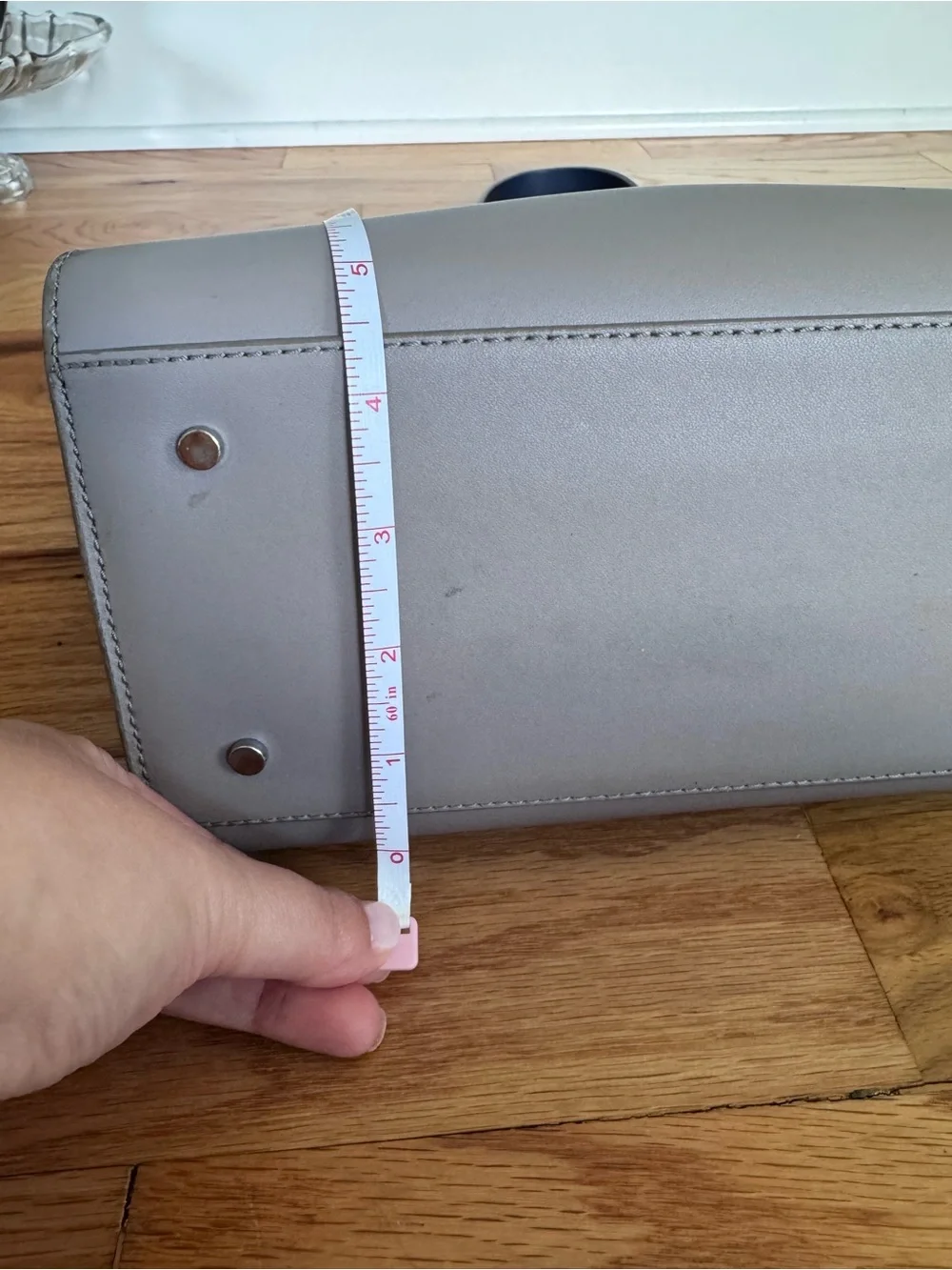 kate spade Scallop-Top Tote in Light Taupe with Navy Straps